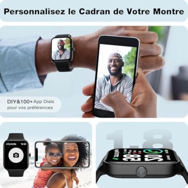 Montre Connectée Homme Femme avec Alexa Intégrée & Appel Bluetooth - 1,8" Smartwatch Montre de Sport Podometre avec 100+ Sports avec Etanche IP68, Moniteur Sommeil, Bracelet Fitness pour Android iOS – Image 6