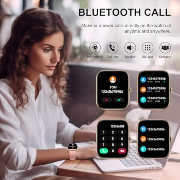 Montre Connectée Femme avec Appel Bluetooth, 1,85" Smartwatch avec Etanche IP68 110+ Modes Sportifs Podometre, Moniteur de Sommeil Cardiofréquencemètre, Montre Intelligente pour Android iOS, Rose Doré – Image 6