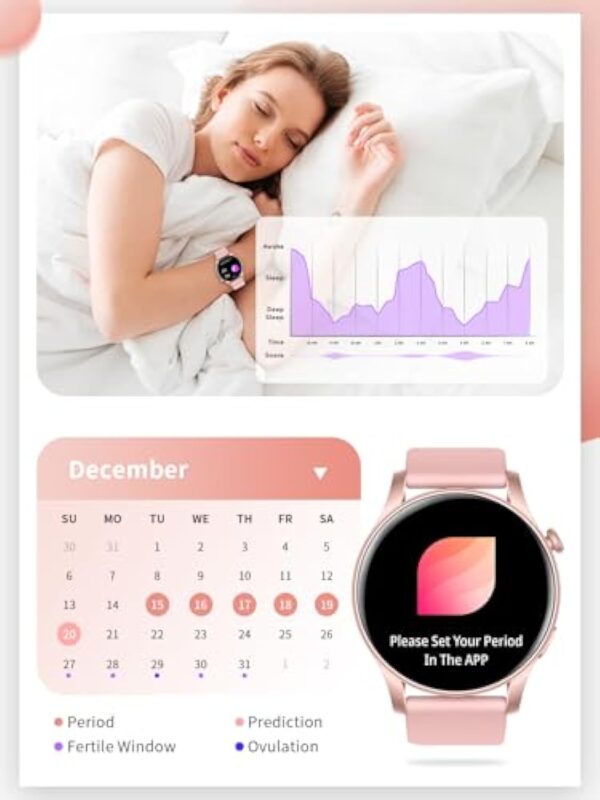 Montre Connectée Femme avec Appel Bluetooth, 1.43" HD Smartwatch Intelligentes 107+ Modes Sportifs, Étanche IP67, Moniteur de Sommeil Cardiofréquencemètre, Montre Intelligente pour Android iOS – Image 6