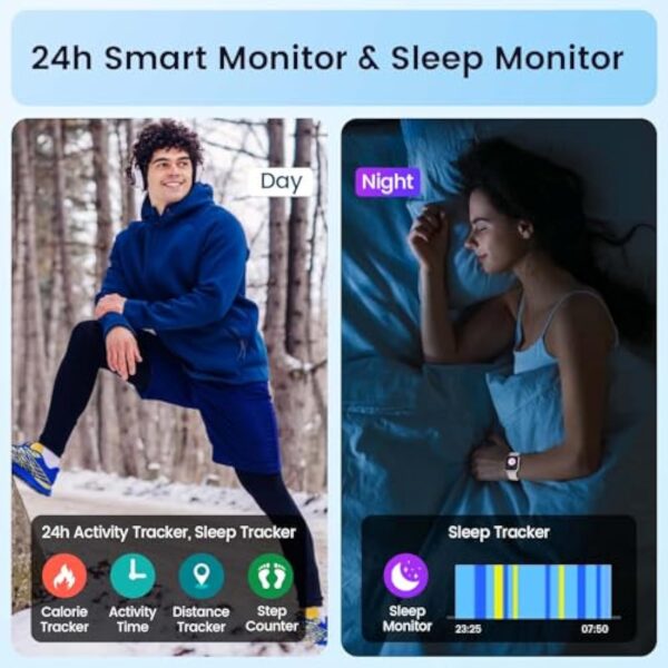 Montre Connectée pour Femme Homme Smartwatch: 1,83" Montre Intelligente avec Fréquence Cardiaque Sommeil Oxymètre Pression Artérielle 100+ Sport Mode IP67 étanche Tracker d'activité pour Android iOS – Image 7