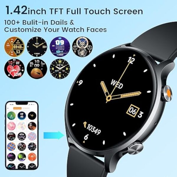 Montre Connectée Sport pour Hommes avec Appel: Smartwatch Bluetooth 5.2 Compatibles Android et IOS Montres Intelligente Ronde de 1,42" Étanche IP67 Fitness Tracker Podomètre Moniteur de Sommeil Noir – Image 7
