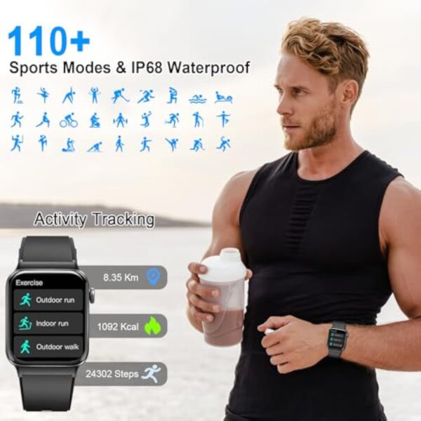 Montre Connectée Homme Femme avec Appel Bluetooth, 1.85" Smartwatch avec Podometre/Cardiofrequencemetre/Sommeil, Smart watch avec 100+Modes Sportifs, Etanche IP68, Montre Intélligente pour Android iOS – Image 7