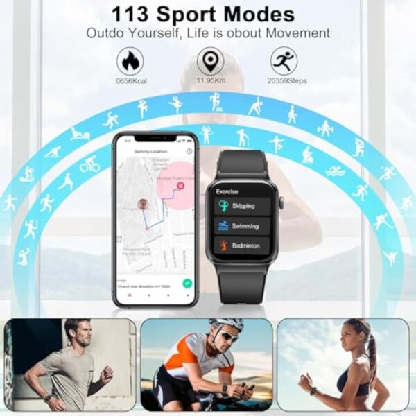 Montre Connectée Homme Femme avec Repondre Appel Bluetooth, 1.85" Smartwatch 113 Modes Sport Moniteur Sommeil Podometre Cardiofréquencemètre, Montre Intelligente Bracelet Etanche IP68 pour Android iOS – Image 7