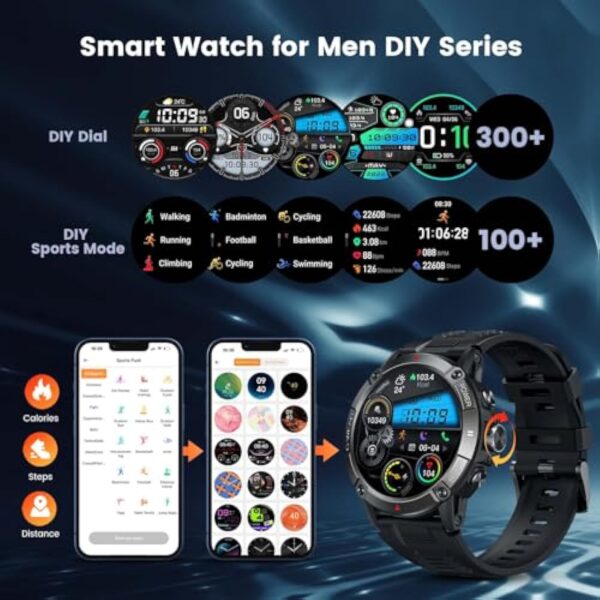 Montre Connectée Homme Repondre Appel: Smartwatch Sport 1,54'' Ecran Tactile Bracelet Connectee Étanche IP68 avec 114 Sportifs Cardiaque Fréquence Sommeil SPO2 Fitness Tracker pour Android iOS(Ronde) – Image 7