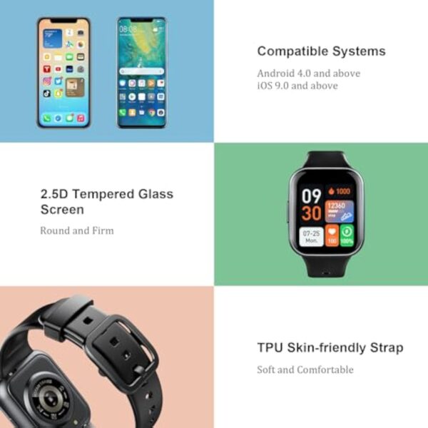 Montre Connectée Homme, 1.69" Montre Femme Smart, 25 Modes Sportifs Smartwatch Sport avec De Fréquence Cardiaque Sommeil Moniteur, Réveil, Notifications, Etanche IP68 Montre Intéligente pour Android – Image 7