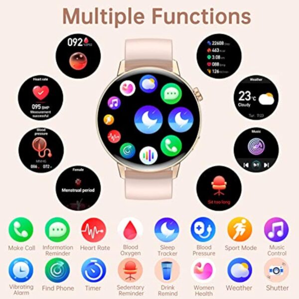 Montre Connectée Femme Appels/Notification Intelligente 1.32" Smartwatch Fréquence Cardiaque Sommeil Oxymètre 3 Bracelets Étanche Trackers d'activité Podomètre Calories Montre Sport pour iOS Android – Image 7