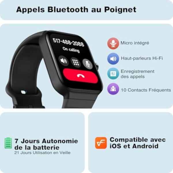 Montre Connectée Homme Femme avec Alexa Intégrée & Appel Bluetooth - 1,8" Smartwatch Montre de Sport Podometre avec 100+ Sports avec Etanche IP68, Moniteur Sommeil, Bracelet Fitness pour Android iOS – Image 7