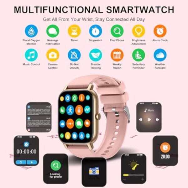 Montre Connectée Femme avec Appel Bluetooth, 1,85" Smartwatch avec Etanche IP68 110+ Modes Sportifs Podometre, Moniteur de Sommeil Cardiofréquencemètre, Montre Intelligente pour Android iOS, Rose Doré – Image 7