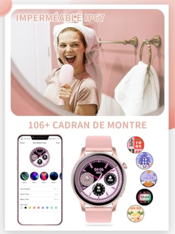 Montre Connectée Femme avec Appel Bluetooth, 1.43" HD Smartwatch Intelligentes 107+ Modes Sportifs, Étanche IP67, Moniteur de Sommeil Cardiofréquencemètre, Montre Intelligente pour Android iOS – Image 7