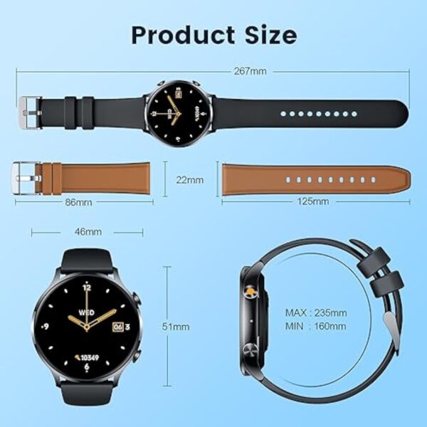 Montre Connectée Sport pour Hommes avec Appel: Smartwatch Bluetooth 5.2 Compatibles Android et IOS Montres Intelligente Ronde de 1,42" Étanche IP67 Fitness Tracker Podomètre Moniteur de Sommeil Noir – Image 8