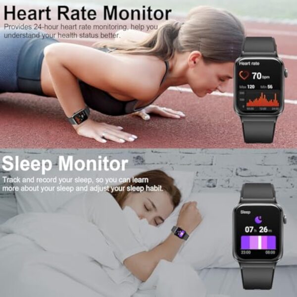 Montre Connectée Homme Femme avec Appel Bluetooth, 1.85" Smartwatch avec Podometre/Cardiofrequencemetre/Sommeil, Smart watch avec 100+Modes Sportifs, Etanche IP68, Montre Intélligente pour Android iOS – Image 8