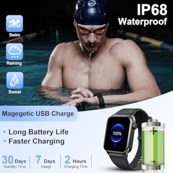 Montre Connectée Homme Femme avec Repondre Appel Bluetooth, 1.85" Smartwatch 113 Modes Sport Moniteur Sommeil Podometre Cardiofréquencemètre, Montre Intelligente Bracelet Etanche IP68 pour Android iOS – Image 8