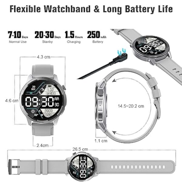 Montre Connectée Femme Homme avec Appel Bluetooth et SMS, 1.39" Smartwatch avec Podometre/Fréquence Cardiaque/Sommeil/SpO2, Digitale Montre Intelligente per Android iOS, Gris – Image 8