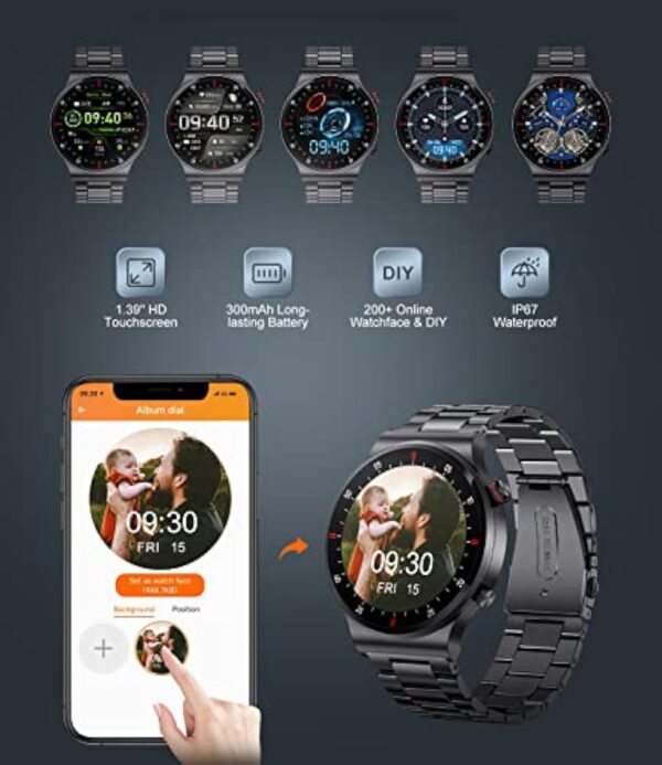 Montre Connectée Homme avec Appels Bluetooth,1.32" HD Montre Connectée avec 100+ Sportifs Etanche IP68, Moniteur Sommeil Fréquence Cardiaque Podomètre,Sport Montre Intelligente pour iOS Android Noir – Image 8