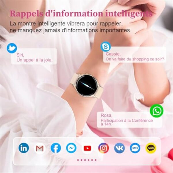 Montre Connectée Femme avec Appel Bluetooth, Montres Intelligente Ronde de 1,38" Étanche IP68 Fitness Tracker Podomètre Moniteur de Sommeil,Fréquence Cardiaque, 100+ Modes Sport, pour Android iOS – Image 8