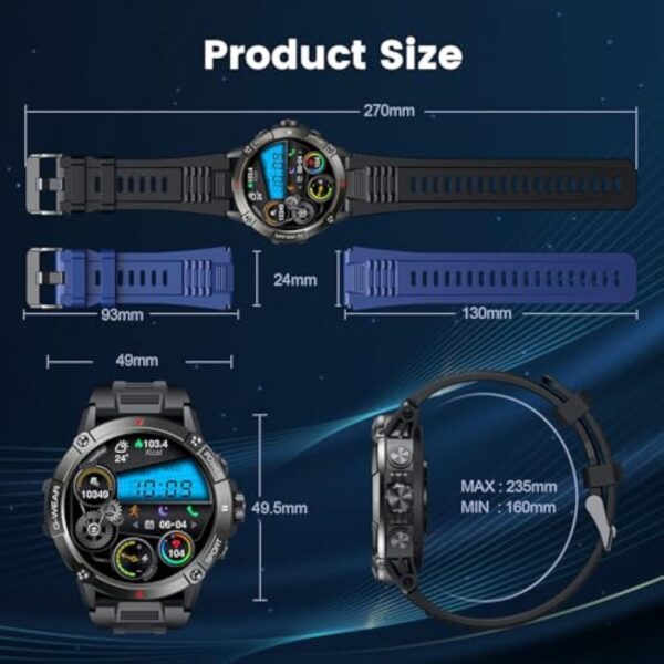 Montre Connectée Homme Repondre Appel: Smartwatch Sport 1,54'' Ecran Tactile Bracelet Connectee Étanche IP68 avec 114 Sportifs Cardiaque Fréquence Sommeil SPO2 Fitness Tracker pour Android iOS(Ronde) – Image 8