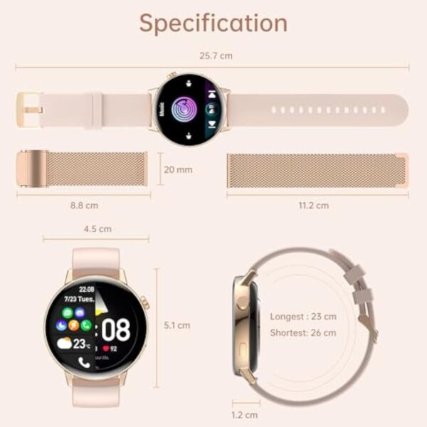 Montre Connectée Femme Appels/Notification Intelligente 1.32" Smartwatch Fréquence Cardiaque Sommeil Oxymètre 3 Bracelets Étanche Trackers d'activité Podomètre Calories Montre Sport pour iOS Android – Image 8