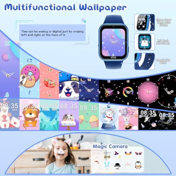 Montre Connectée Enfant 19 Jeux - Smartwatch Téléphone pour Fille Garçon avec Appel SOS, Jeux, Montre Intelligente pour Enfants de 3-12 Ans Cadeau avec Musique, Appareil Photo, Lampe Poche (Bleu) – Image 8