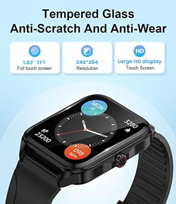 Montre Connectée Homme Femmes,1.83" Smartwatch avec Appels Bluetooth/Assistant Vocal,Fréquence Cardiaque,Sommeil,Podometre Chronomètre,Montre Intelligente 100 Modes Etanche IP68 pour Android iOS – Image 8