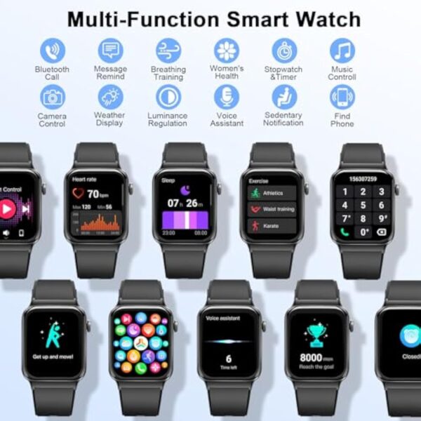 Montre Connectée Homme Femme avec Repondre Appel Bluetooth, 1.85" Smartwatch 113 Modes Sport Moniteur Sommeil Podometre Cardiofréquencemètre, Montre Intelligente Bracelet Etanche IP68 pour Android iOS – Image 9