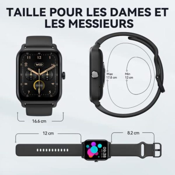 Montre Connectée (Émettre et Répondre Appels), 1,8" Smartwatch avec Alexa Intégré, Montre Intelligente Femme/Homme avec Fréquence Cardiaque/Sommeil/SpO2, Tracker avec 100+ Modes Sportifs, Étanche IP68 – Image 9