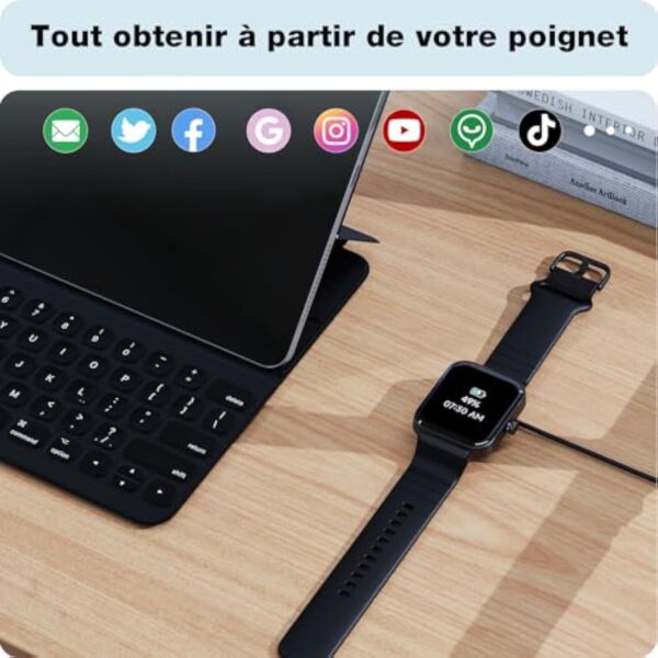 Montre Connectée Homme Femme avec Alexa Intégrée & Appel Bluetooth - 1,8" Smartwatch Montre de Sport Podometre avec 100+ Sports avec Etanche IP68, Moniteur Sommeil, Bracelet Fitness pour Android iOS – Image 9