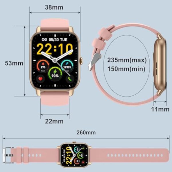 Montre Connectée Femme avec Appel Bluetooth, 1,85" Smartwatch avec Etanche IP68 110+ Modes Sportifs Podometre, Moniteur de Sommeil Cardiofréquencemètre, Montre Intelligente pour Android iOS, Rose Doré – Image 9