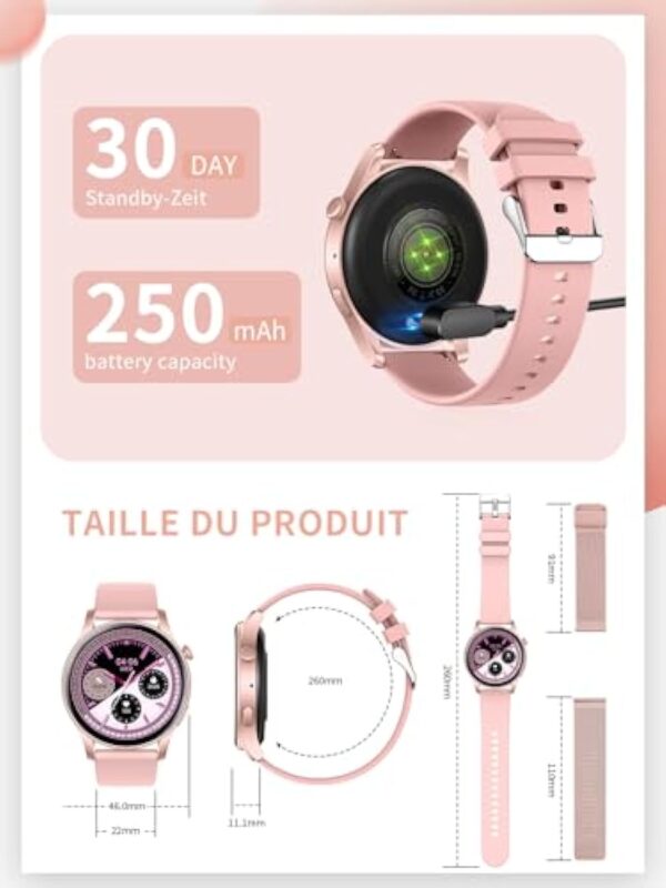 Montre Connectée Femme avec Appel Bluetooth, 1.43" HD Smartwatch Intelligentes 107+ Modes Sportifs, Étanche IP67, Moniteur de Sommeil Cardiofréquencemètre, Montre Intelligente pour Android iOS – Image 9