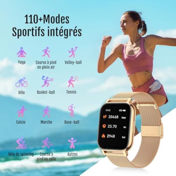 Narcid Montre Connectée Femme Homme 1.85" HD avec Appel Bluetooth,Smartwatch 112 Modes Sportifs avec Etanche IP68,Podometre de Sommeil/Fréquence Cardiaque SpO2 pour Android iOS – Image 3
