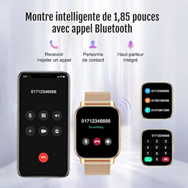 Narcid Montre Connectée Femme Homme 1.85" HD avec Appel Bluetooth,Smartwatch 112 Modes Sportifs avec Etanche IP68,Podometre de Sommeil/Fréquence Cardiaque SpO2 pour Android iOS – Image 6