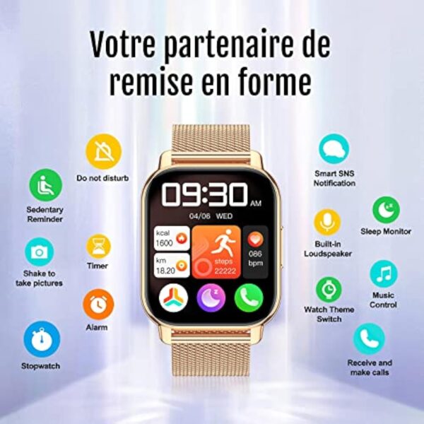 Narcid Montre Connectée Femme Homme 1.85" HD avec Appel Bluetooth,Smartwatch 112 Modes Sportifs avec Etanche IP68,Podometre de Sommeil/Fréquence Cardiaque SpO2 pour Android iOS – Image 8
