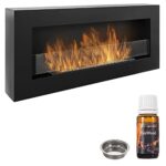 Nice-House Box Cheminée au bioéthanol avec panneau en verre Noir 900 x 400 mm