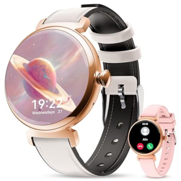 OUKITEL Montre Connectée Femme BT30 avec Appel Bluetooth,1.04" Smartwatch Podometre/Moniteur de Sommeil/Cardiofréquencemètre avec 100 Sportifs Etanche IP68 Montre Intelligente pour Android iOS-Doré