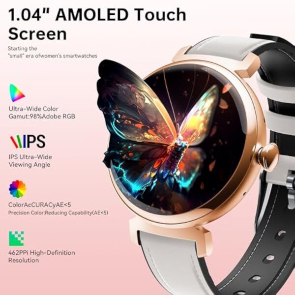 OUKITEL Montre Connectée Femme BT30 avec Appel Bluetooth,1.04" Smartwatch Podometre/Moniteur de Sommeil/Cardiofréquencemètre avec 100 Sportifs Etanche IP68 Montre Intelligente pour Android iOS-Doré – Image 3