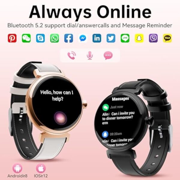 OUKITEL Montre Connectée Femme BT30 avec Appel Bluetooth,1.04" Smartwatch Podometre/Moniteur de Sommeil/Cardiofréquencemètre avec 100 Sportifs Etanche IP68 Montre Intelligente pour Android iOS-Doré – Image 5