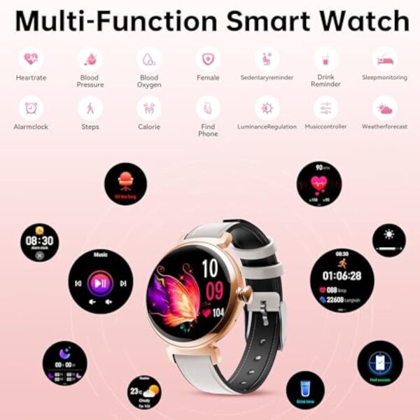 OUKITEL Montre Connectée Femme BT30 avec Appel Bluetooth,1.04" Smartwatch Podometre/Moniteur de Sommeil/Cardiofréquencemètre avec 100 Sportifs Etanche IP68 Montre Intelligente pour Android iOS-Doré – Image 6