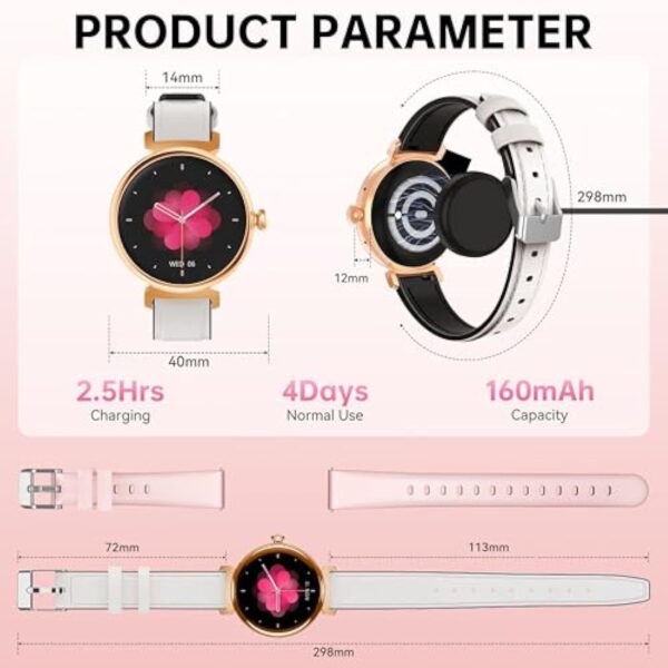 OUKITEL Montre Connectée Femme BT30 avec Appel Bluetooth,1.04" Smartwatch Podometre/Moniteur de Sommeil/Cardiofréquencemètre avec 100 Sportifs Etanche IP68 Montre Intelligente pour Android iOS-Doré – Image 8