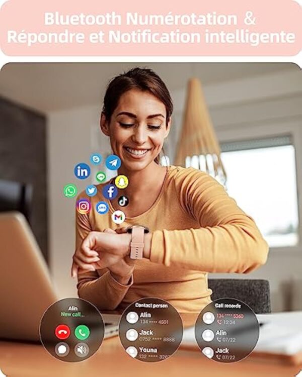 Parsonver Montre Connectée Femme avec Appels Bluetooth, 1.32" Montre Sport avec 100+ Sportifs Etanche IP68, Moniteur Sommeil Fréquence Cardiaque Podomètre, pour Android iOS, SPROD1, Or rose – Image 4
