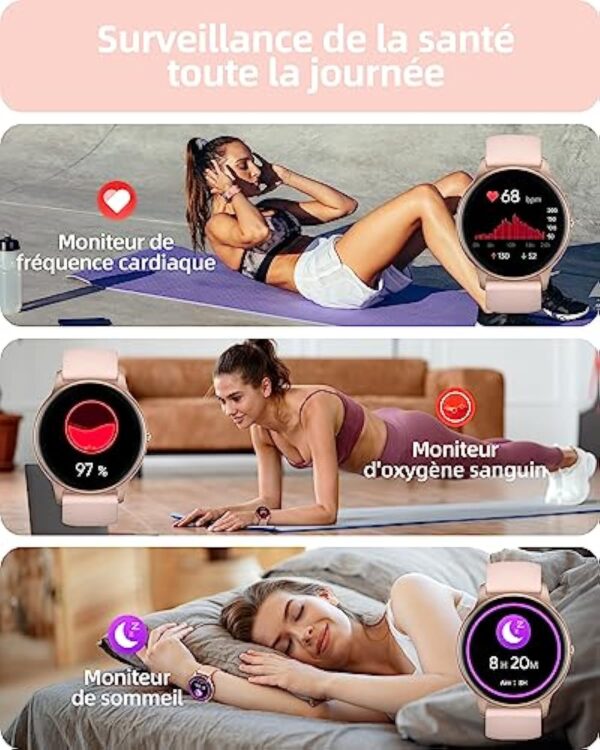 Parsonver Montre Connectée Femme avec Appels Bluetooth, 1.32" Montre Sport avec 100+ Sportifs Etanche IP68, Moniteur Sommeil Fréquence Cardiaque Podomètre, pour Android iOS, SPROD1, Or rose – Image 6