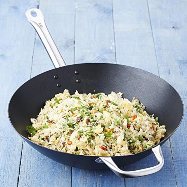 Point-Virgule wok en acier carbone avec revêtement anti-adhérent, pour feu gaz, eletrique, céramique, induction compris, 36cm – Image 3