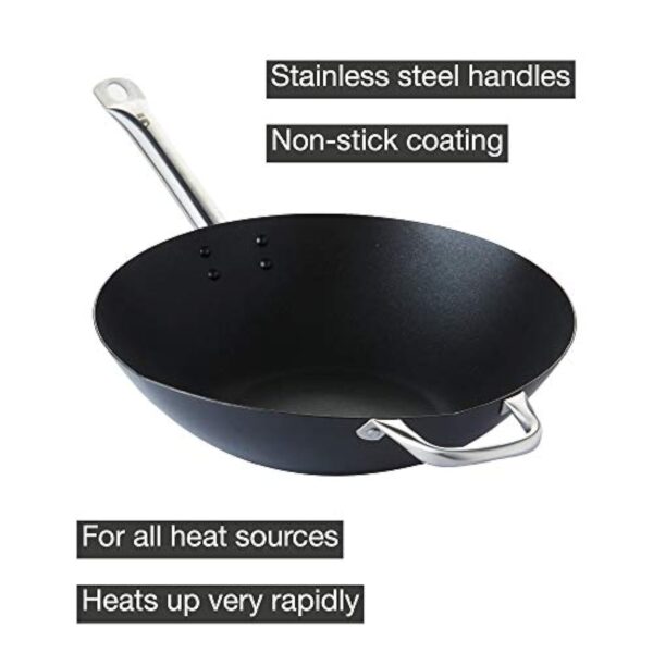 Point-Virgule wok en acier carbone avec revêtement anti-adhérent, pour feu gaz, eletrique, céramique, induction compris, 36cm – Image 4