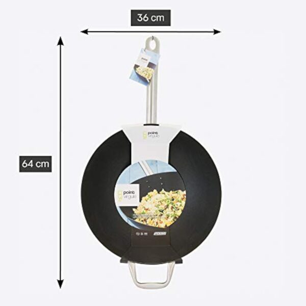 Point-Virgule wok en acier carbone avec revêtement anti-adhérent, pour feu gaz, eletrique, céramique, induction compris, 36cm – Image 5