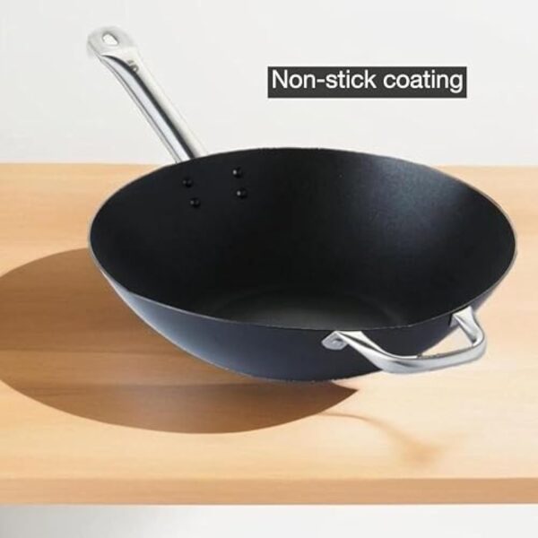 Point-Virgule wok en acier carbone avec revêtement anti-adhérent, pour feu gaz, eletrique, céramique, induction compris, 36cm – Image 7