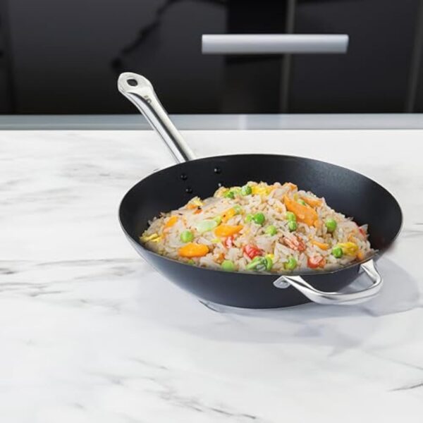 Point-Virgule wok en acier carbone avec revêtement anti-adhérent, pour feu gaz, eletrique, céramique, induction compris, 36cm – Image 8