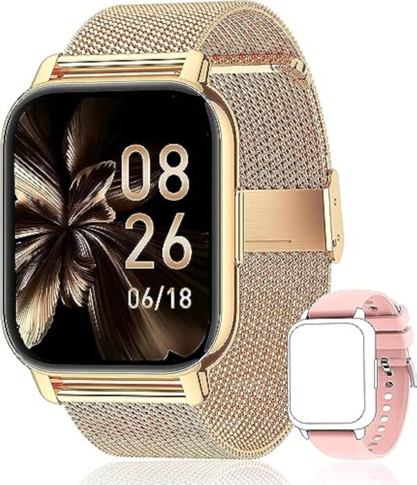 Popglory Montre Connectée Femme Homme avec Appel Bluetooth, 1,85'' Sport Smartwatch Moniteur de Fréquence Cardiaque/Tension Artérielle/SpO2/Podomètre/Sommeil, Montre Intelligente pour Android iOS