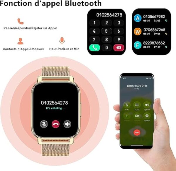 Popglory Montre Connectée Femme Homme avec Appel Bluetooth, 1,85'' Sport Smartwatch Moniteur de Fréquence Cardiaque/Tension Artérielle/SpO2/Podomètre/Sommeil, Montre Intelligente pour Android iOS – Image 3