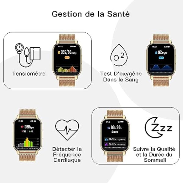 Popglory Montre Connectée Femme Homme avec Appel Bluetooth, 1,85'' Sport Smartwatch Moniteur de Fréquence Cardiaque/Tension Artérielle/SpO2/Podomètre/Sommeil, Montre Intelligente pour Android iOS – Image 4