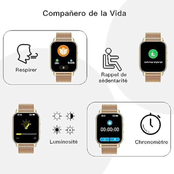Popglory Montre Connectée Femme Homme avec Appel Bluetooth, 1,85'' Sport Smartwatch Moniteur de Fréquence Cardiaque/Tension Artérielle/SpO2/Podomètre/Sommeil, Montre Intelligente pour Android iOS – Image 5