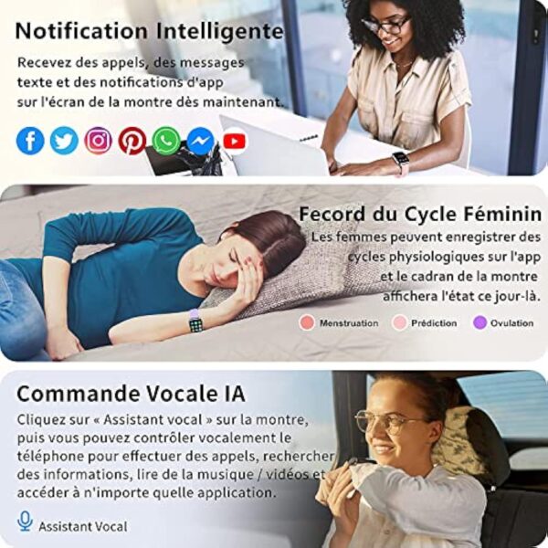Popglory Montre Connectée Femme Homme avec Appel Bluetooth, 1,85'' Sport Smartwatch Moniteur de Fréquence Cardiaque/Tension Artérielle/SpO2/Podomètre/Sommeil, Montre Intelligente pour Android iOS – Image 7