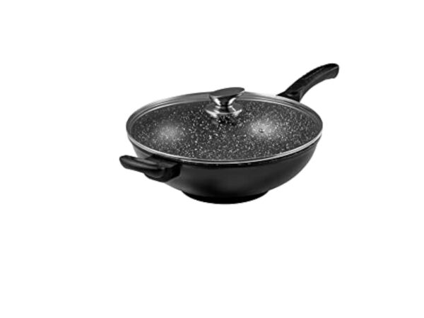 Pradel Excellence - 52885M - Wok 32 cm "Façon Pierre" avec Couvercle en Verre, tous Feux dont Induction